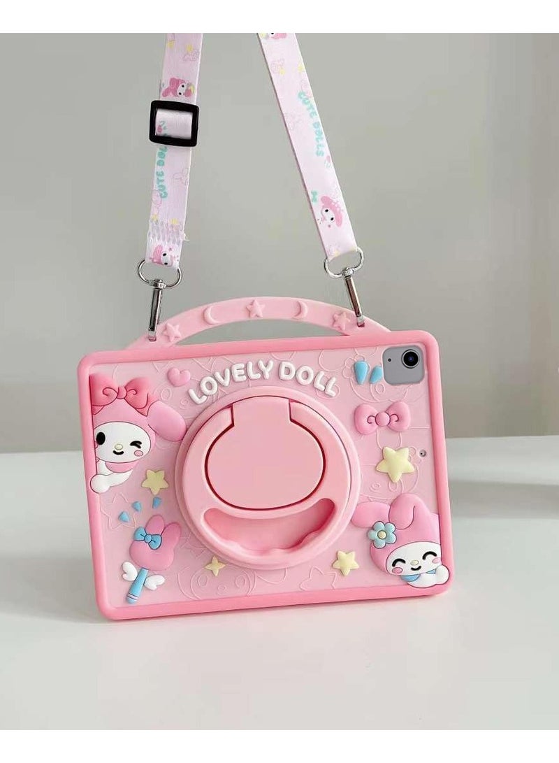 Compatible air4/air5-10.9/pro11 in: with Pencil Holder  Shoulder Strap, Soft Silicone Multi-Angle Kids Cover for (pink)